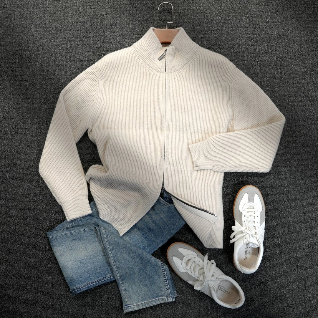 GoldenTibe-秋冬高级男士针织开衫立领保暖休闲痞帅毛衣男外套潮