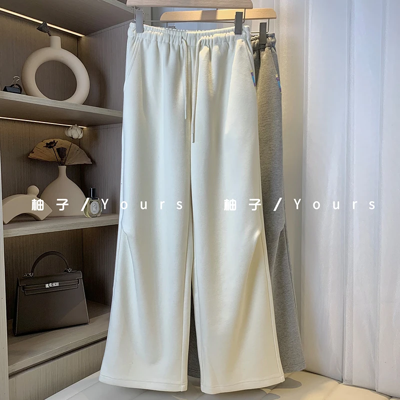 柚子yours【柔软时光】2025早春新品简约刺绣松紧高腰抽绳休闲裤
