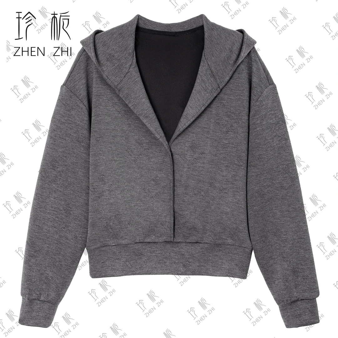 秋冬显瘦短款休闲连帽时尚休闲羊毛女装修身卫衣卫裤套装HN84089