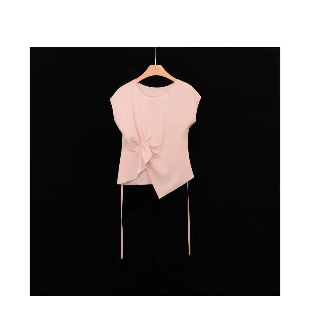 【PINZIKO女装】杏绘~夏季显瘦衬衫韩版宽松圆领设计感小衫TJF221