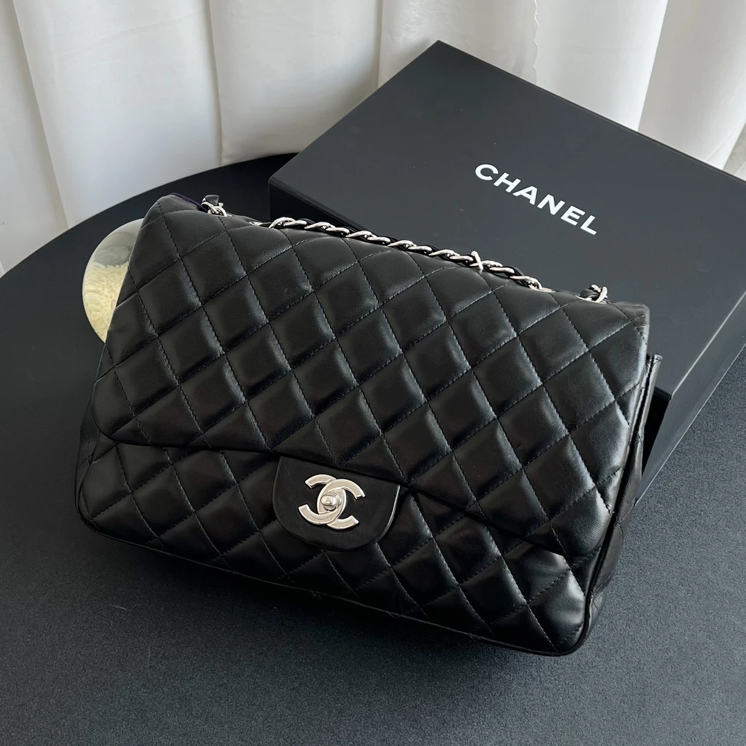 95新 Chanel/香奈儿 香奈儿黑银cf单盖jumbo斜挎包 12开