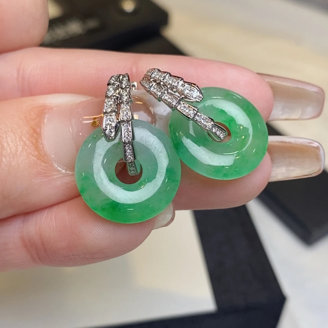 翡翠耳饰18K金镶嵌甜甜圈