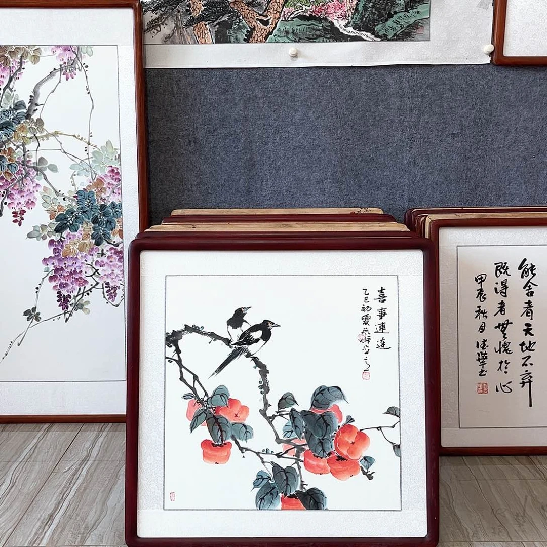 国画书画作品带框63×63厘米