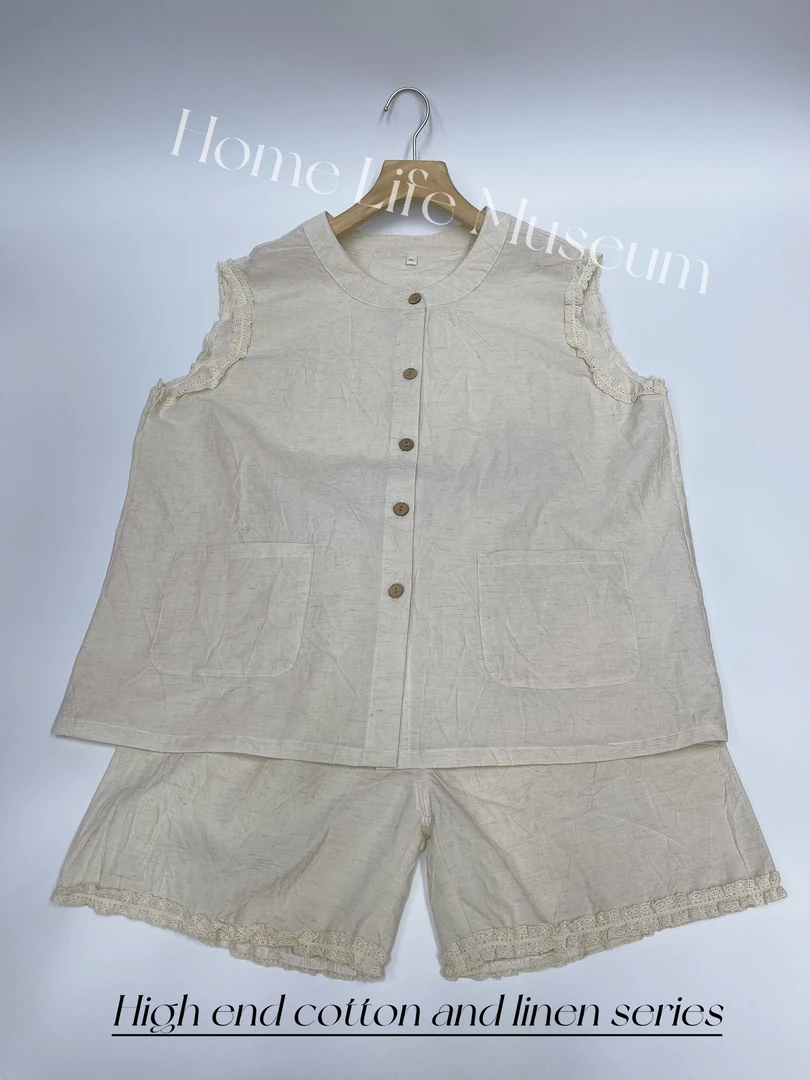 她.家  棉麻蕾丝无袖轻奢慵懒高端家居服