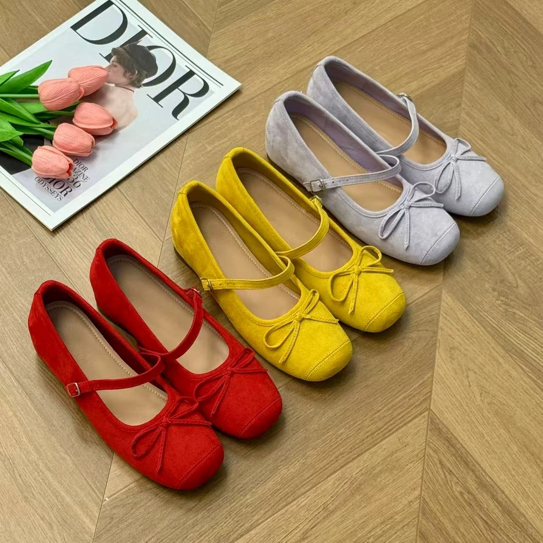 内增高5cm复古芭蕾风蝴蝶结玛丽珍结增高鞋法式磨砂皮单鞋女