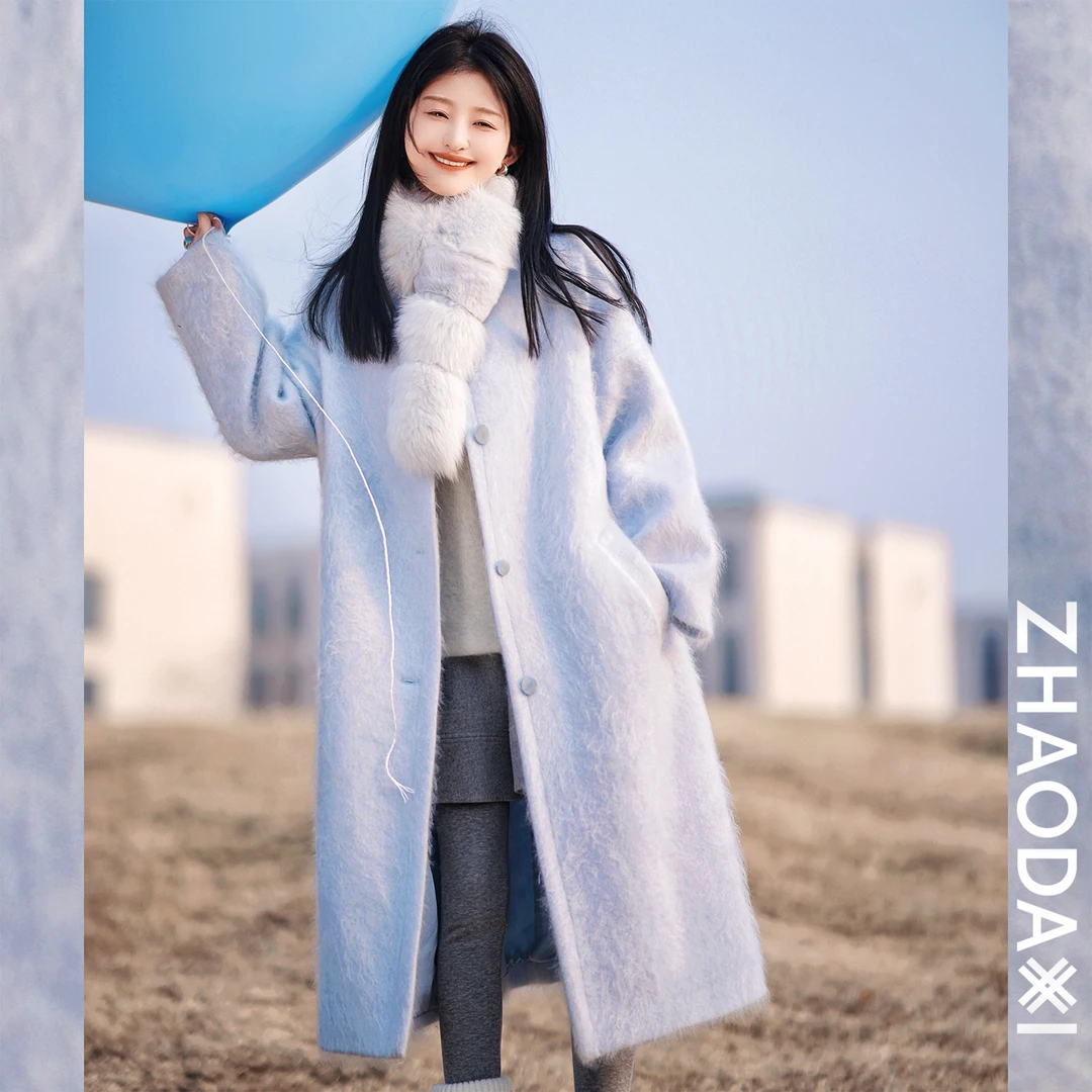 【赵大喜】收官拉毛羊绒大衣 | 山羊绒 真丝治愈蓝