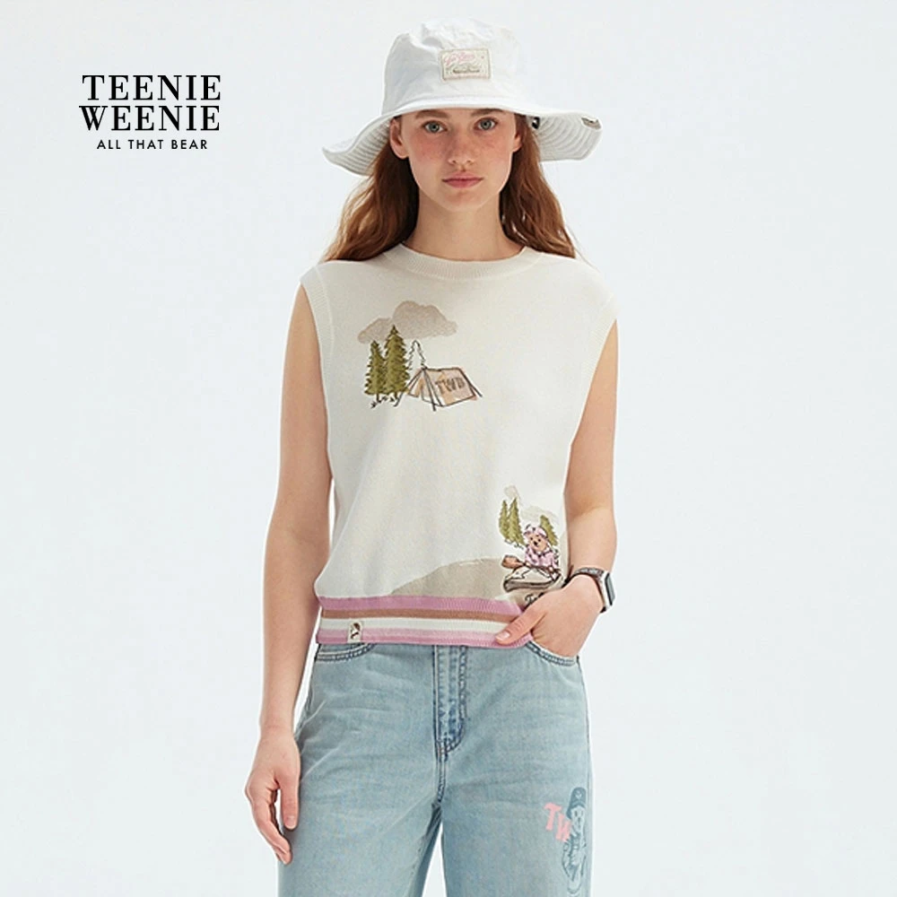 TeenieWeenie小熊女25薄款针织背心重工刺绣毛针织衫TTKN253702T