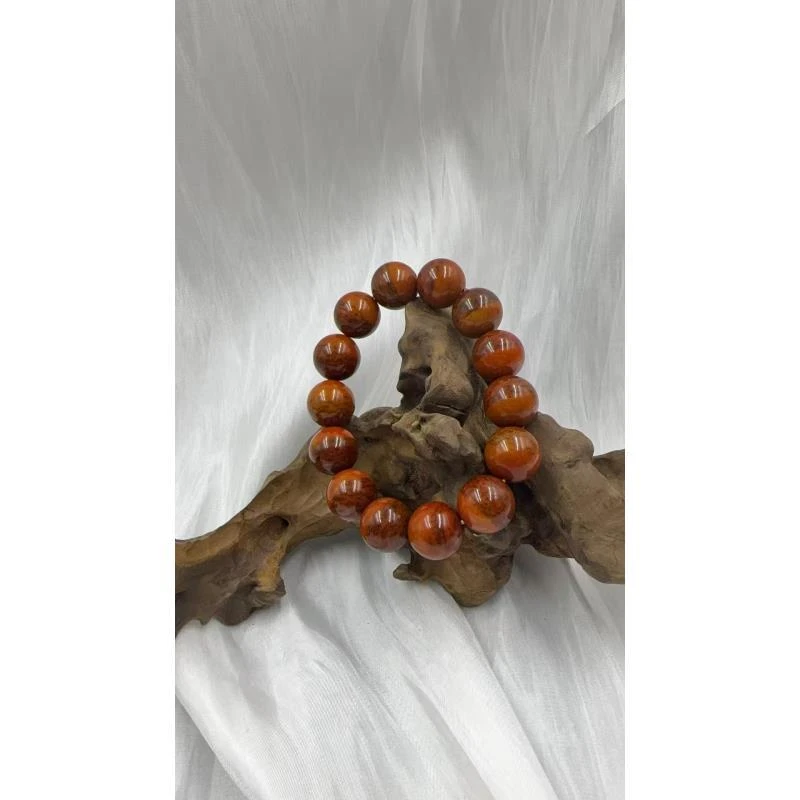 河磨玉红皮圆珠手串男女同款