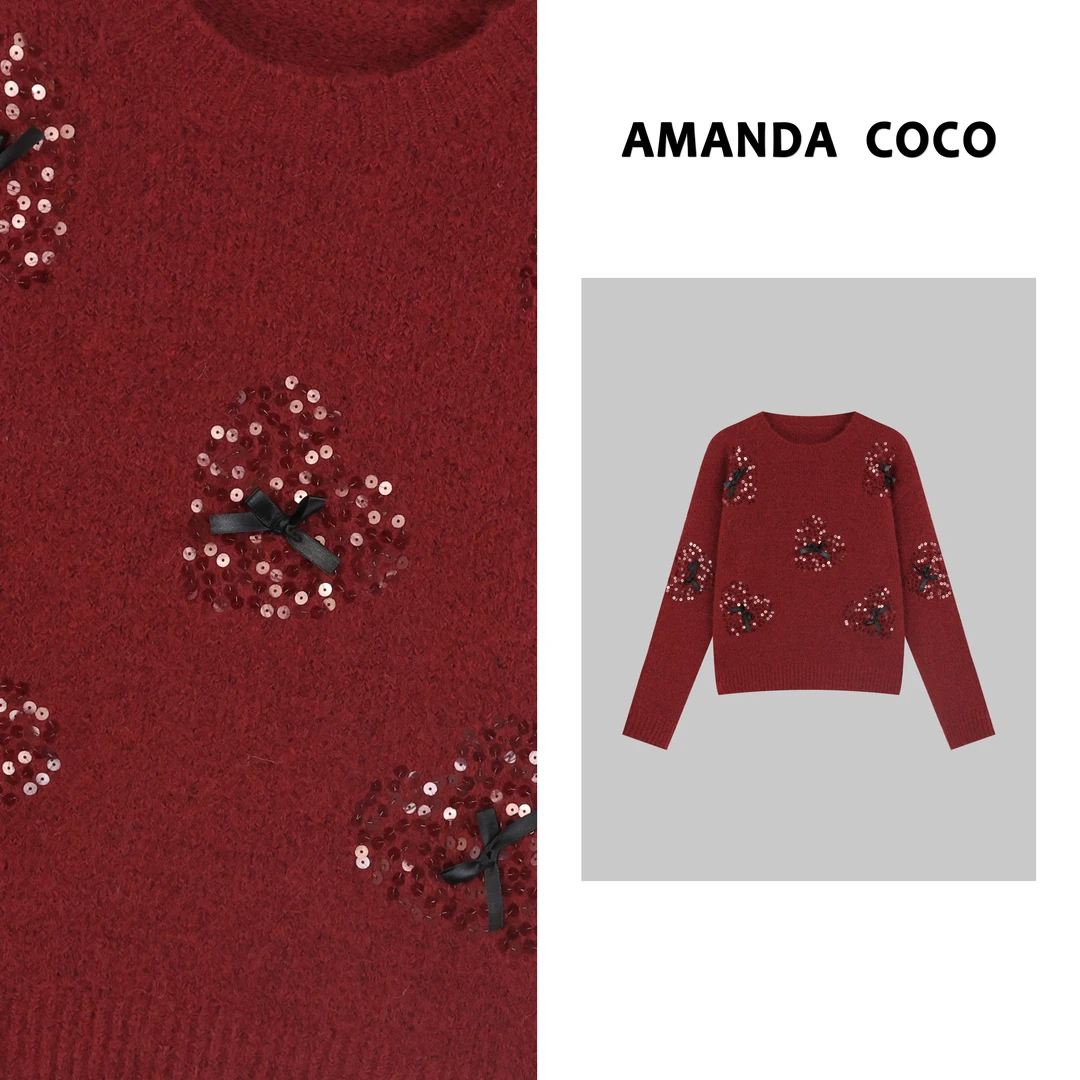 COCO丨小众设计~高定爱心亮片显白气质毛衣
