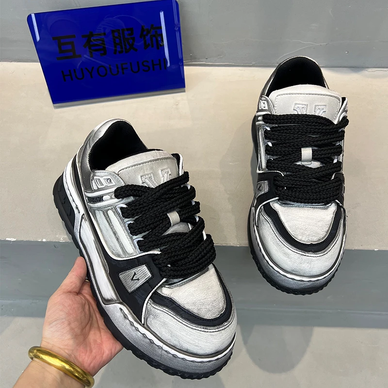 秋季新款小众复古做旧休闲鞋潮流ins厚底增高老爹鞋运动板鞋9823