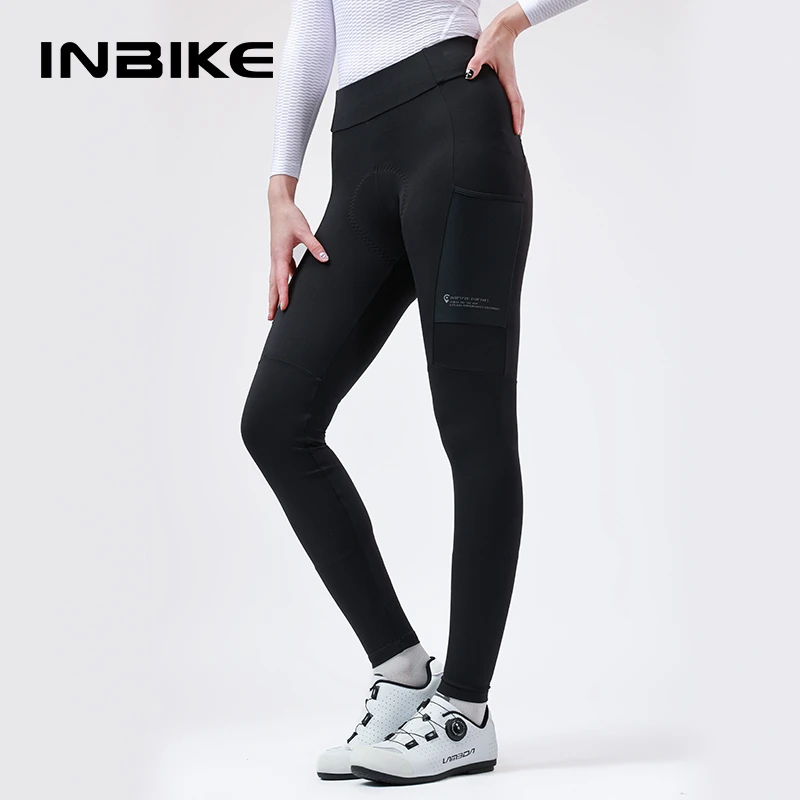 INBIKE防风抓绒骑行裤女士带口袋秋冬季自行车公路车保暖加绒欣然
