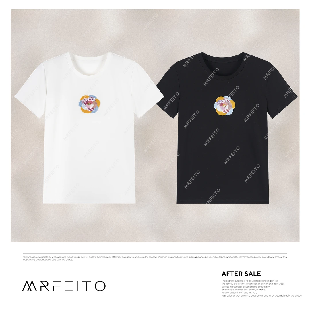 【日落花园】山茶花图案正肩春夏百搭气质款出片T恤H116TX01D31116