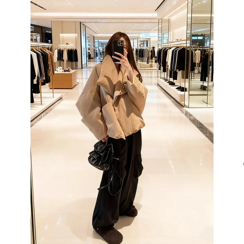 设计感大翻领短款羽绒服女2025冬加厚保暖小个子90白鸭绒棉服外套