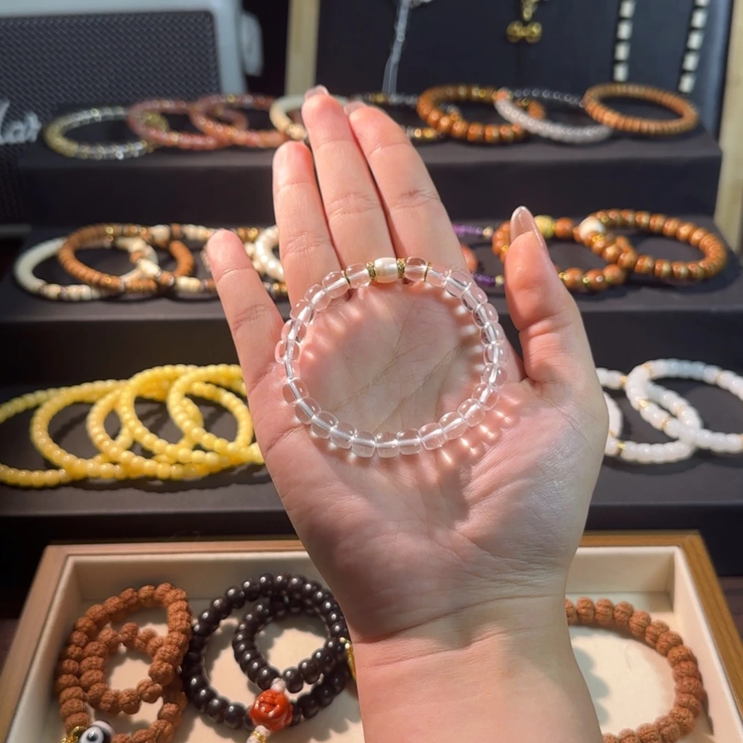 水晶手串银S925镀金镶嵌【设计款】白水晶直切手串