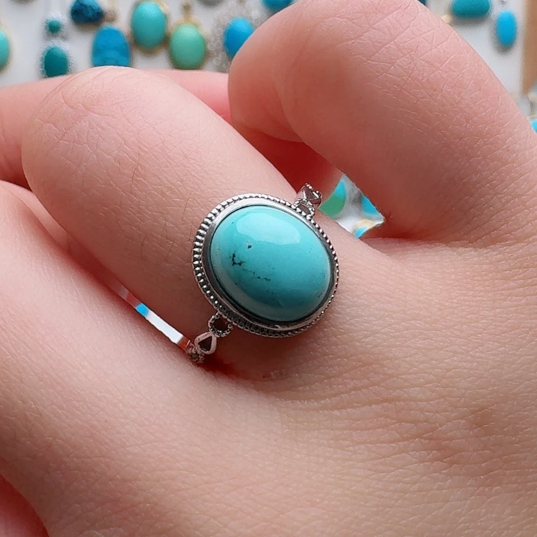 绿松石银S925镶嵌戒指