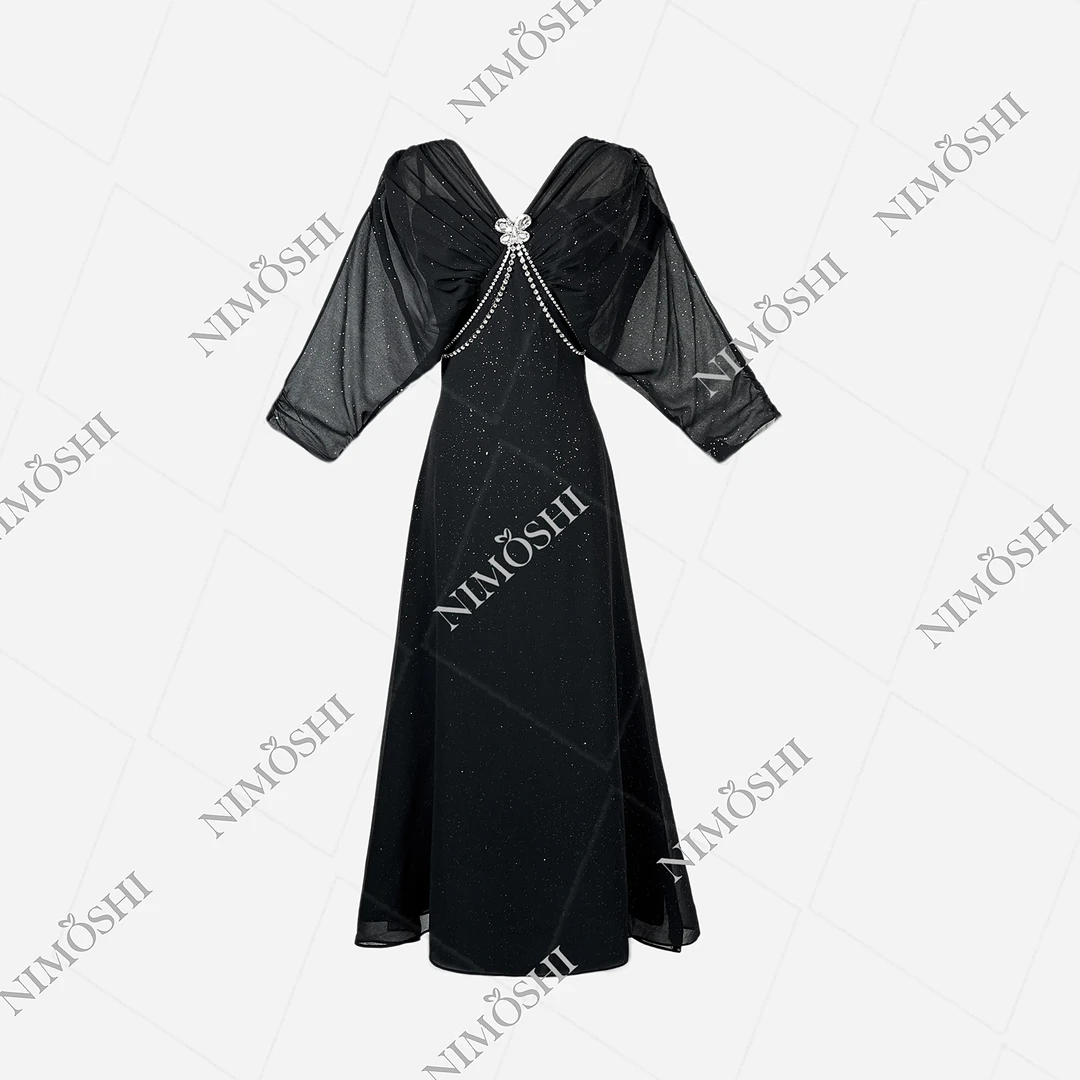 NIMðSHI【专柜飞】法式高奢满天星v领气质显瘦款连衣裙女Q1267