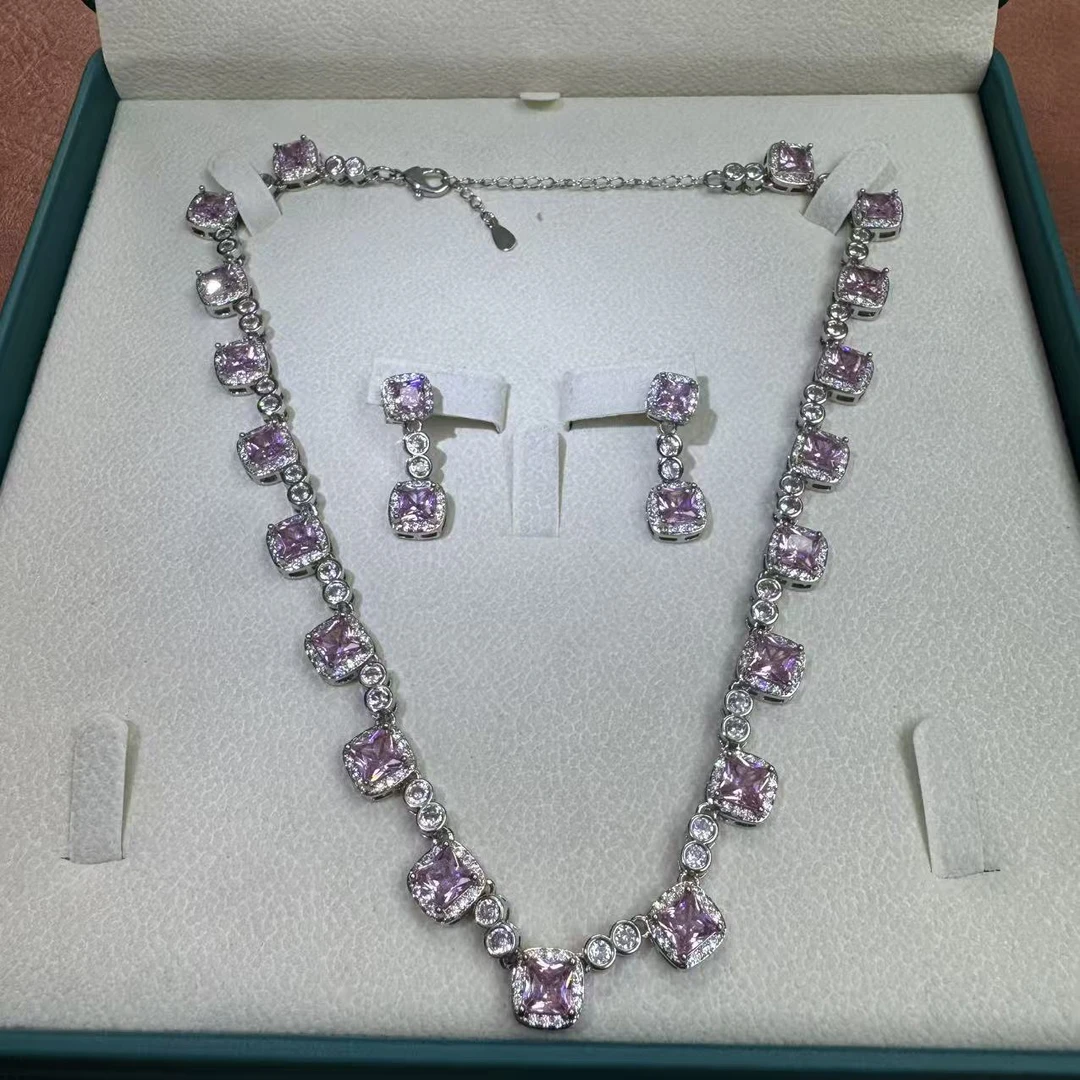 非金属珐琅项链 粉色 方糖设计款项链 K49