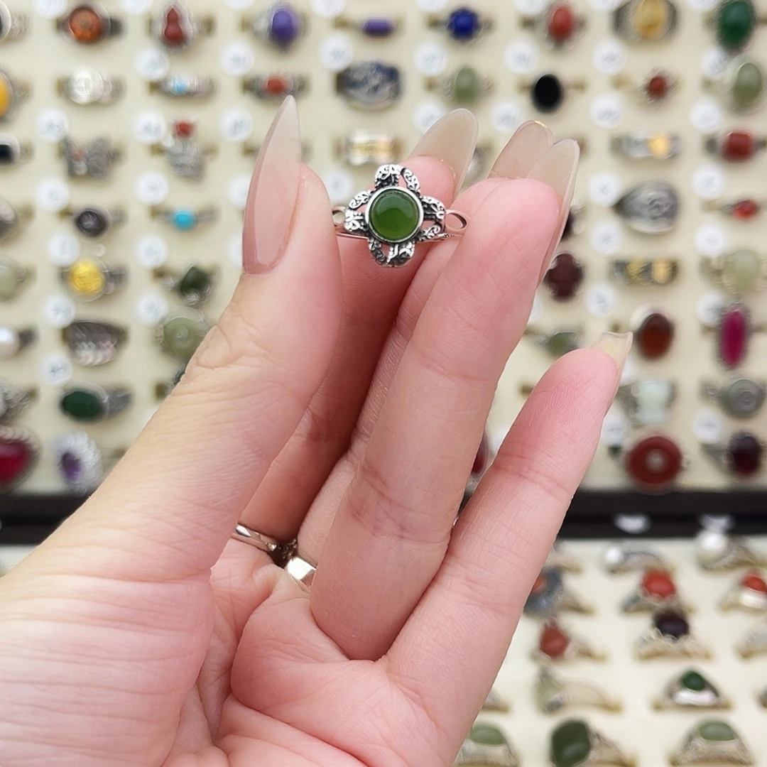 和田玉（糖玉）银S925镶嵌戒指