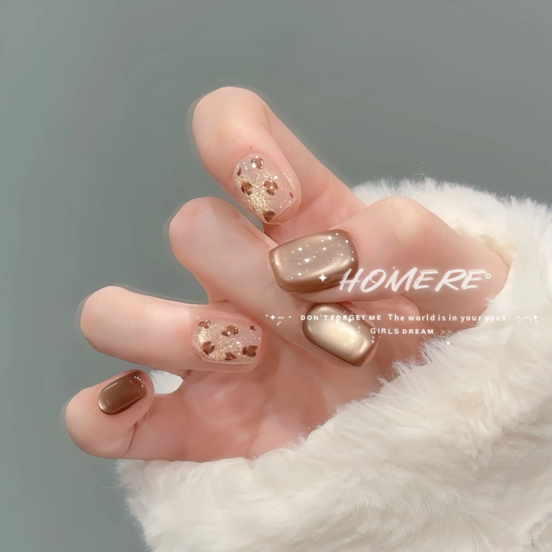 【焦糖小豹】秋冬新款猫眼玻璃珠系列手工穿戴甲可拆卸美甲10片装