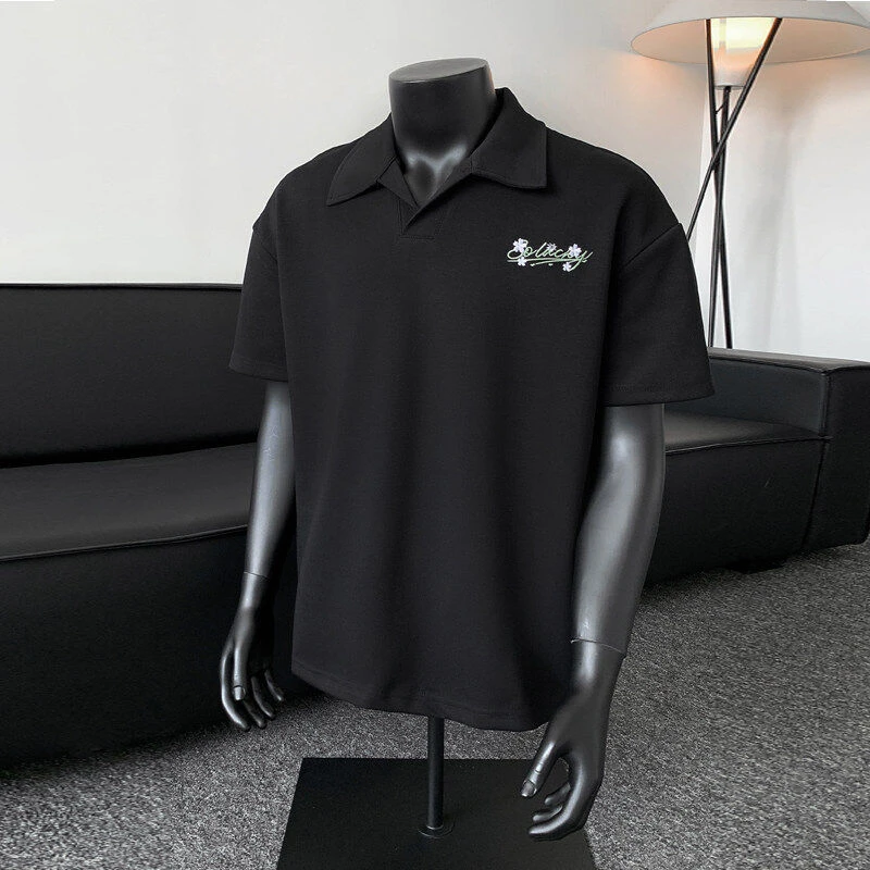 字母花卉印花美式POLO衫短袖男夏季新款潮牌宽松休闲男生翻领t恤