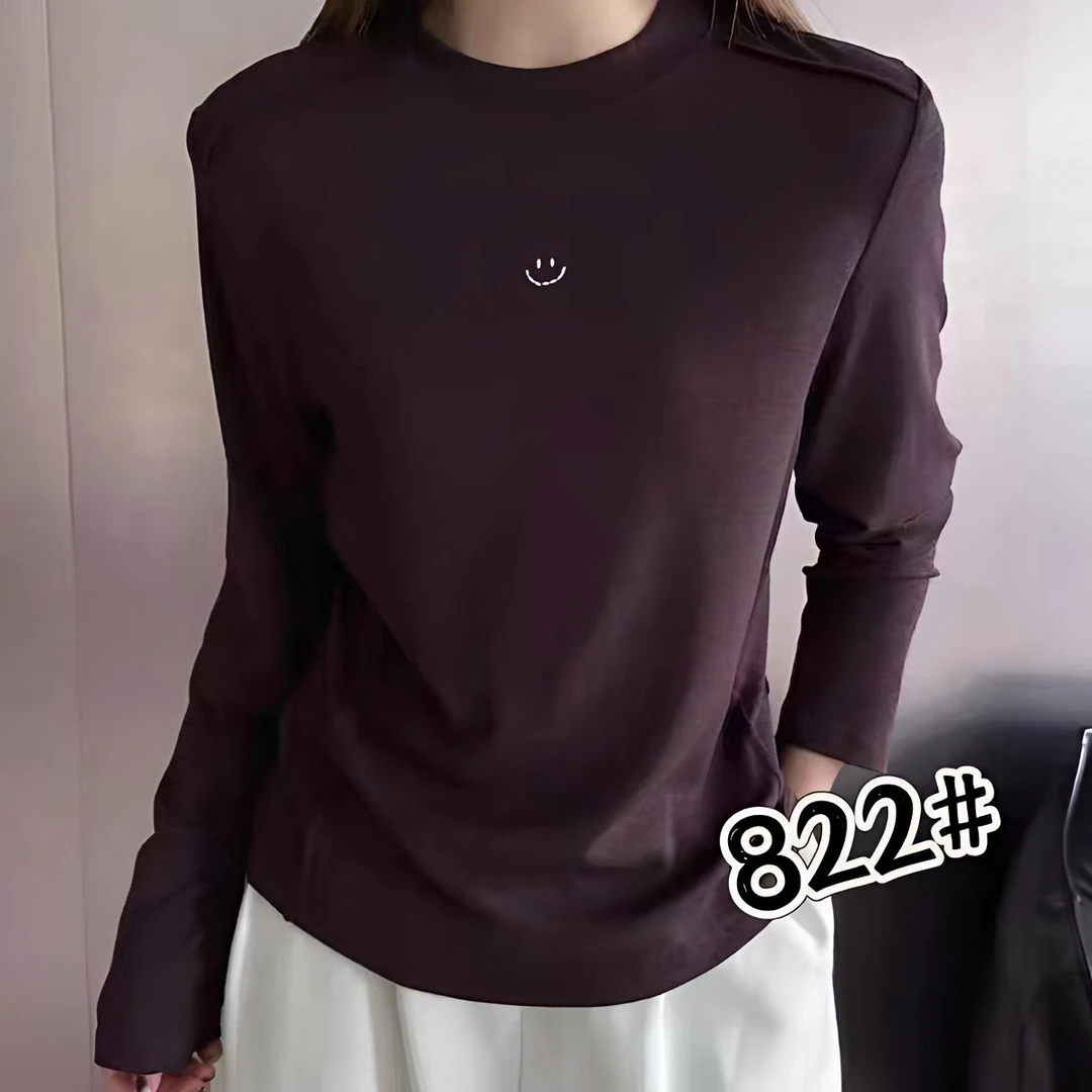 高品质蛋白绒立领长袖女款韩版加厚T恤中领修身休闲百搭