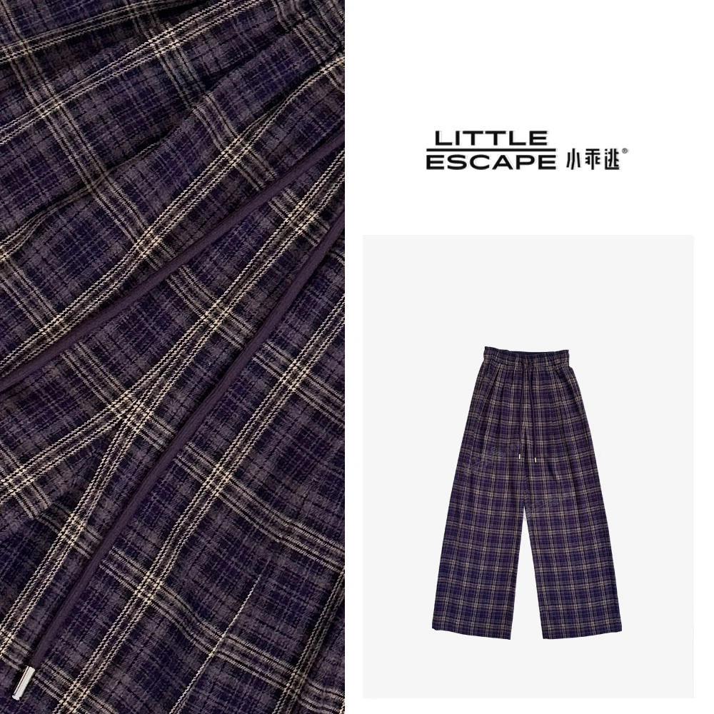 【小乖逃】高智淡人 紫色格子长裤 休闲裤直筒裤休闲裤240912