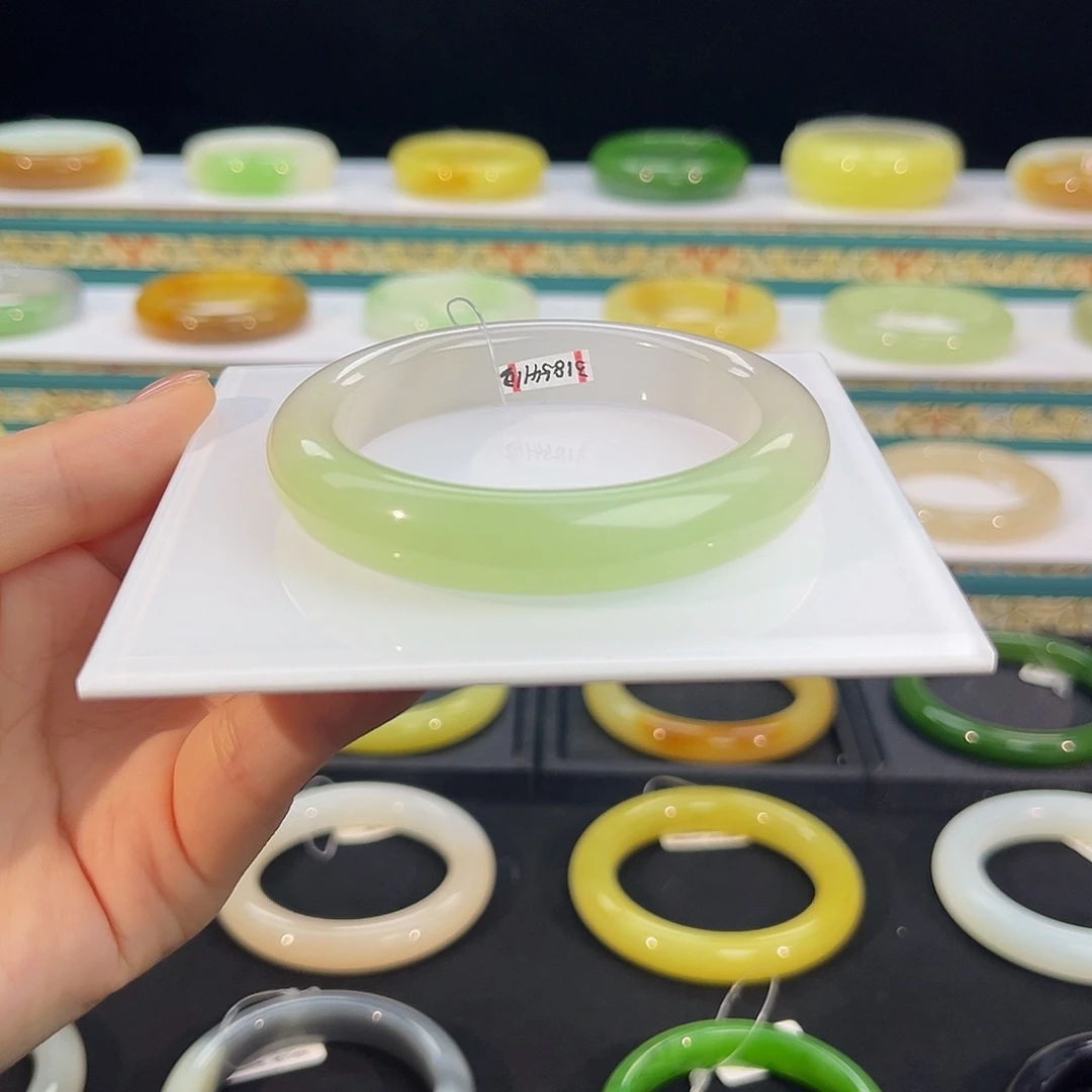 和田玉未镶嵌手镯高冰紫翠半山水