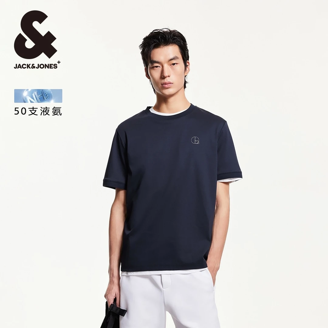 杰克琼斯春季时尚潮流百搭流行舒适常规版型刺绣装饰短袖t恤男装