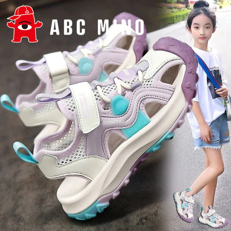 ABC MINO女童凉鞋包头2025夏季儿童沙滩鞋女孩时尚软底公主运动鞋