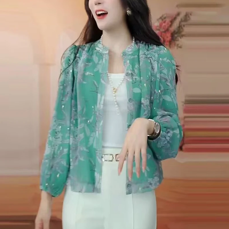 妈妈长袖防晒衬衫外套女春夏季2025新款春装时尚外搭宽松开衫上衣