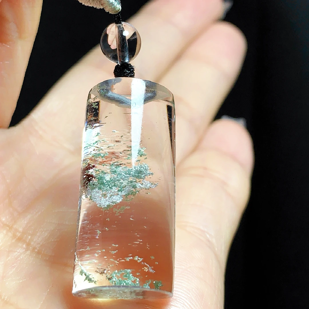 东海水晶天然绿幽灵水晶吊坠毛衣链无事牌绿幽灵天然100%真品饰品
