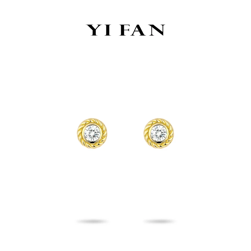 925银合成锆石耳饰 3615-金色雕纹旋转单钻豪镶百搭耳环