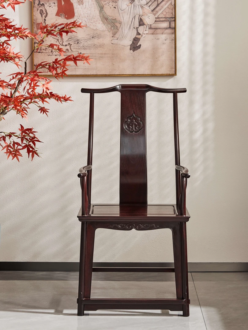 赞比亚紫檀四出头官帽椅中式实木螭龙高官帽椅紫檀材质红木太师椅
