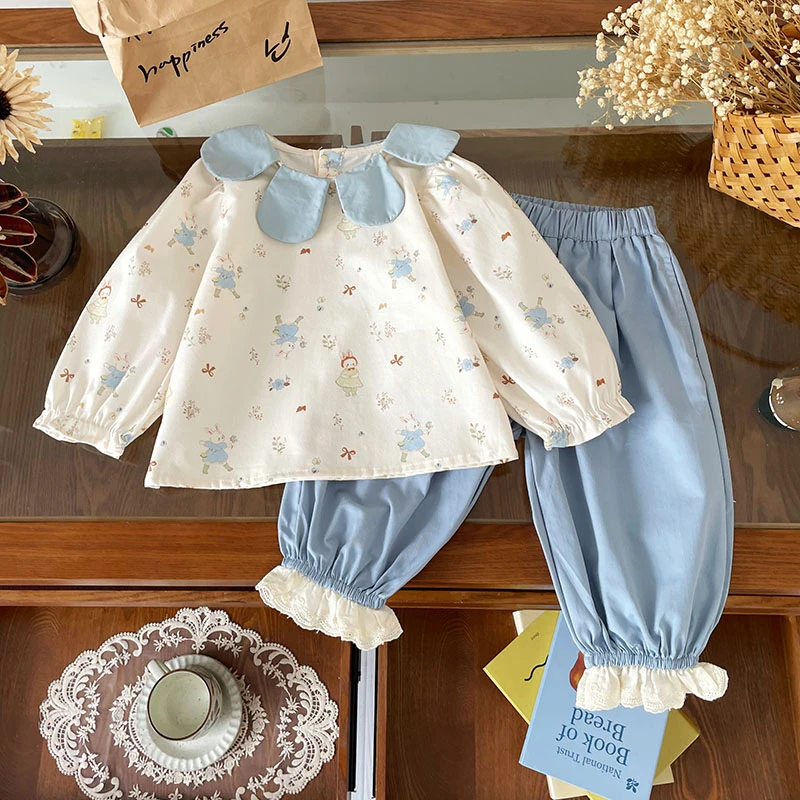 【现货】QT259621秋季新款儿童套装女童娃娃衫休闲裤两件套女宝秋款