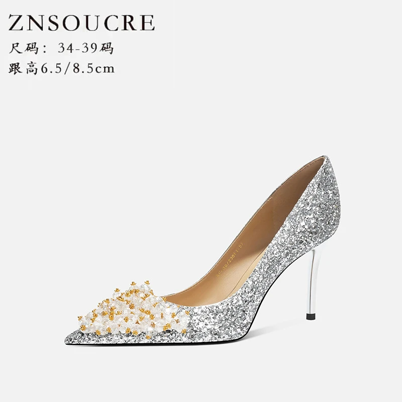 羊皮2025新款水晶绝美婚鞋新娘鞋主婚纱鞋子不累脚结婚鞋高跟鞋