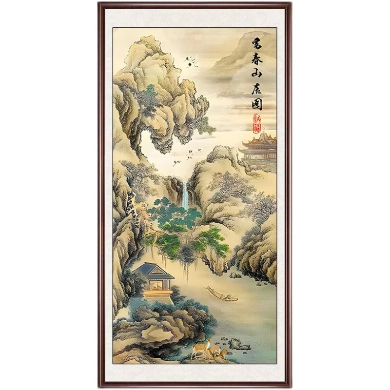 富春山居图十字绣挂画新款线绣客厅小件风景玄关竖版手工自己刺绣
