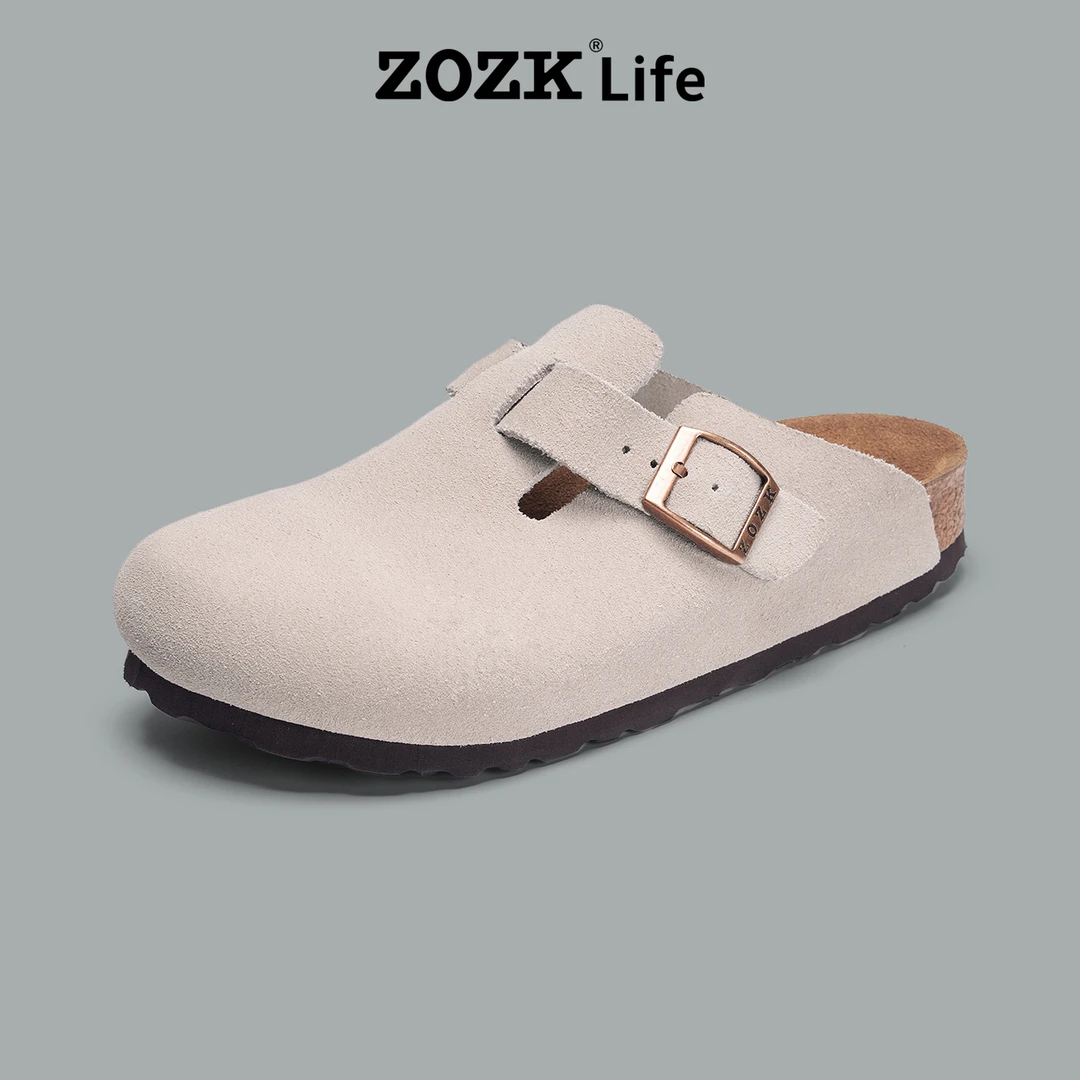 ZOZK男士复古勃肯拖鞋2025秋季新款真皮软木底博肯鞋情侣半包拖鞋