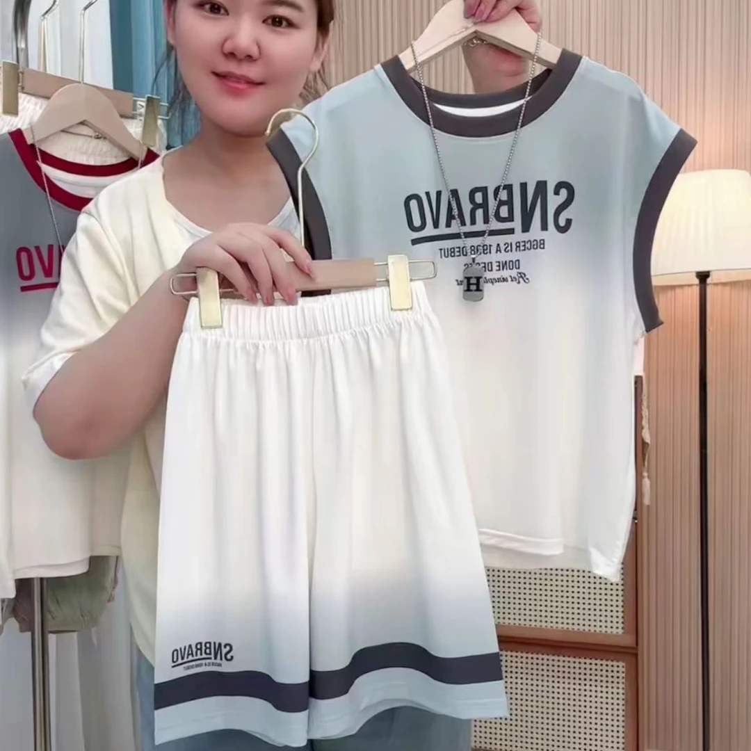 儿童速干冰丝套装 男字母童装薄款纯色运动套头套装宽松无袖夏季