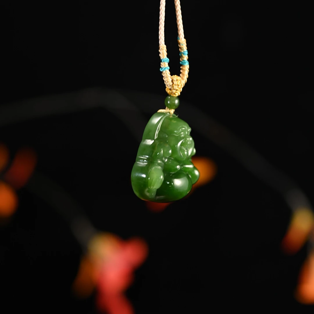 LOT8845 和田玉碧玉弥勒佛挂件/杭拍