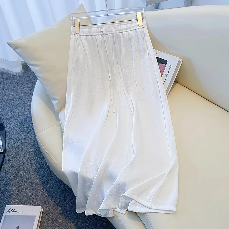 丝滑高级感醋酸缎面半身裙女夏2025新款松紧腰直筒裙开叉包臀裙子