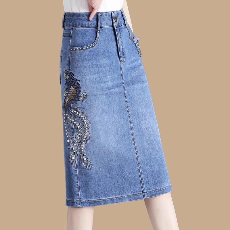 拉夏贝尔牛仔半身裙女式夏2025年新款高腰小个子夏季中长款裙薄款