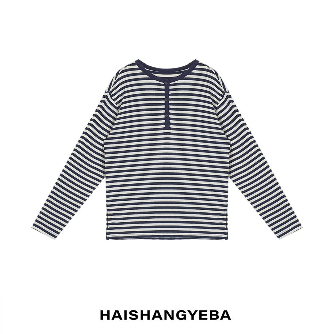 【海上叶爸】新款2025春秋百搭莱赛尔经典撞色羊毛亨利领长袖T恤