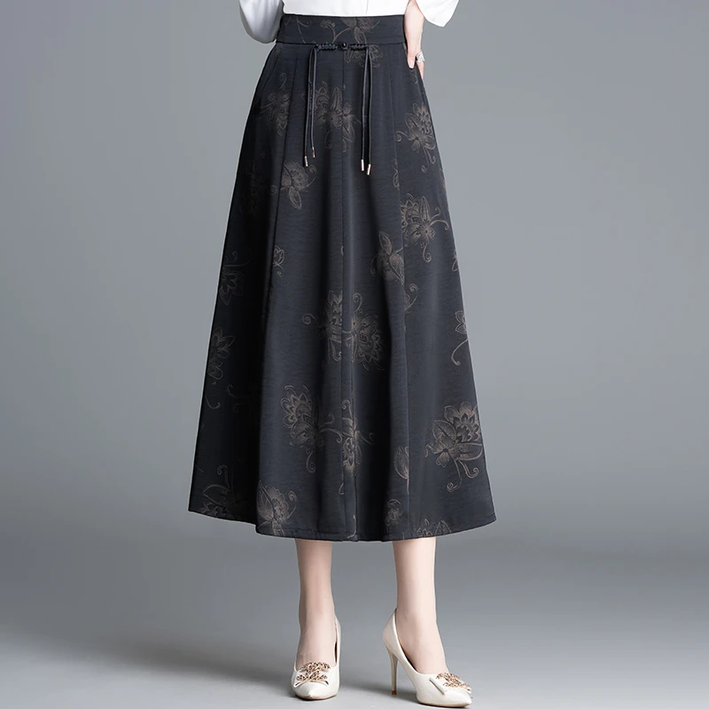 新中式国风半身裙女2025年春季新款高腰显瘦a字裙印花垂感中长裙