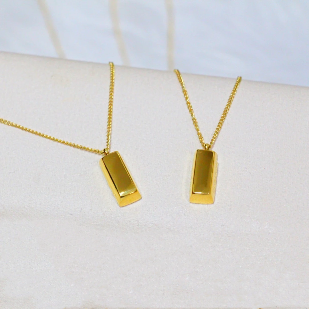 钛钢项链 2480钛钢轻奢实心立体小方砖锁骨项链（长45）