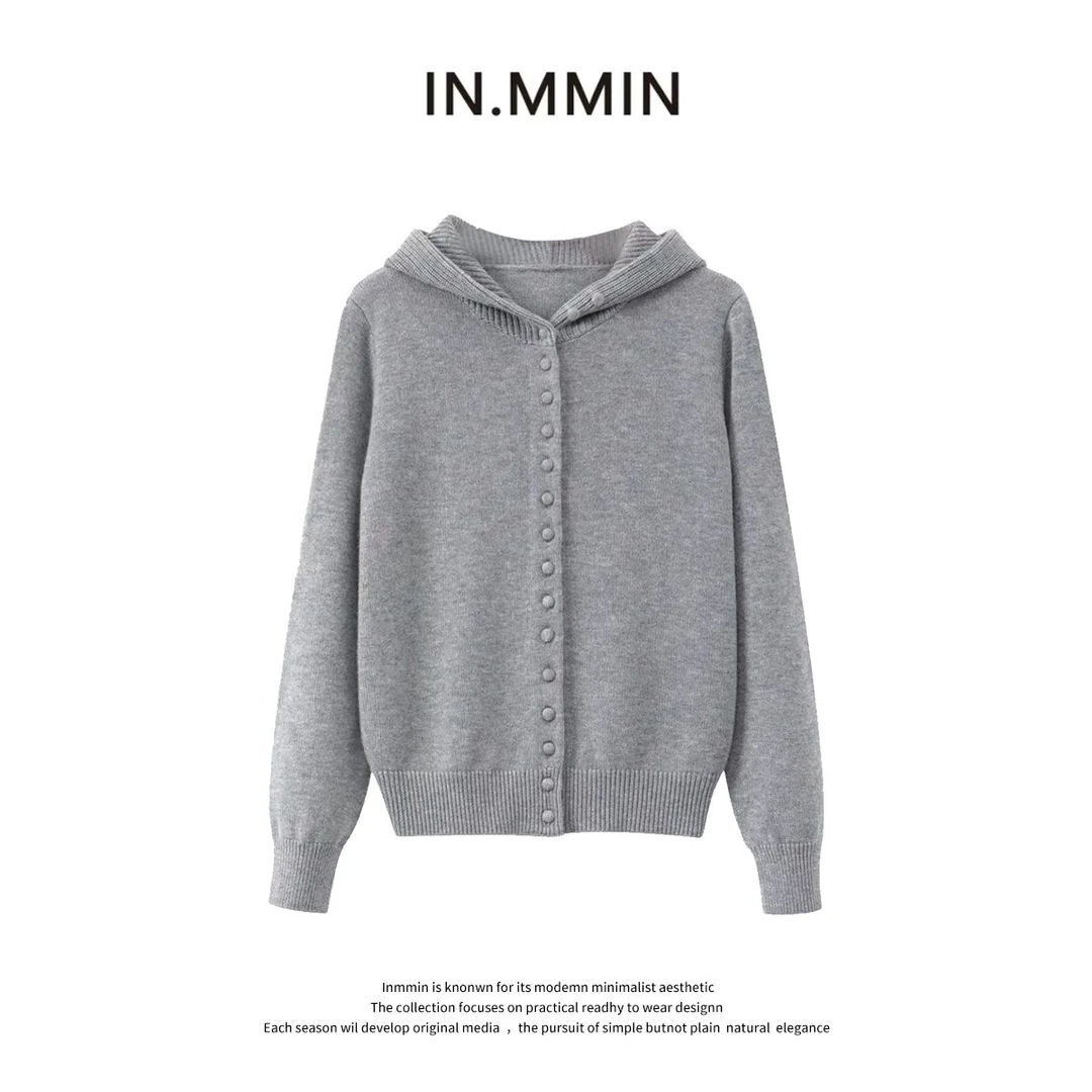 INMMIN03 秋冬新款羊毛单排包扣连帽时尚气质针织衫