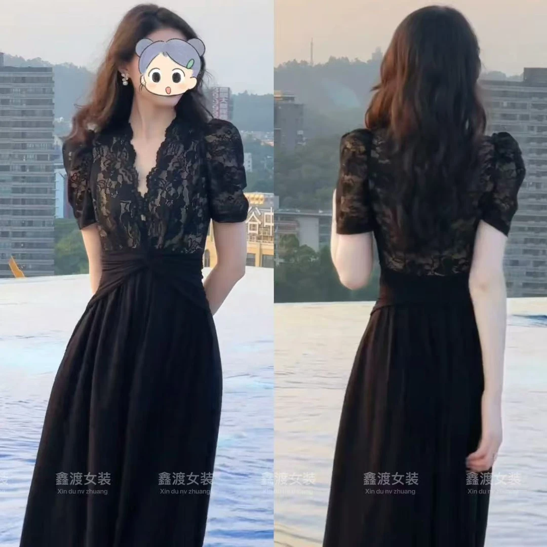 2025夏季新款时尚显瘦气质女士网红洋气连衣裙百搭款D9816