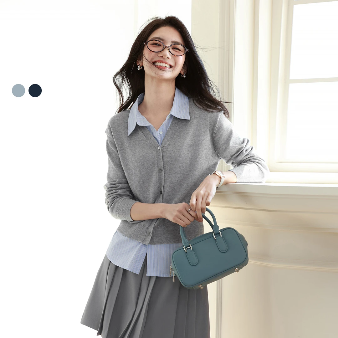 伊芙丽显瘦百搭学院风miu风假两件针织衫女2025春季毛衣1G2930971