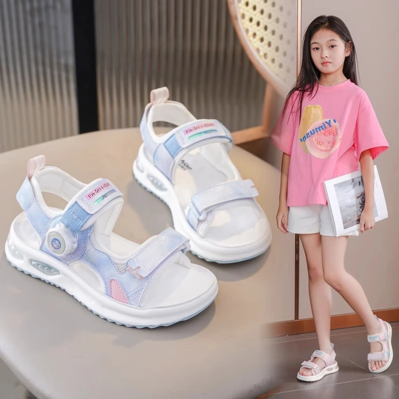 ABC女童凉鞋2025新款夏季纽扣儿童女孩中大童软底防滑夏款沙滩鞋