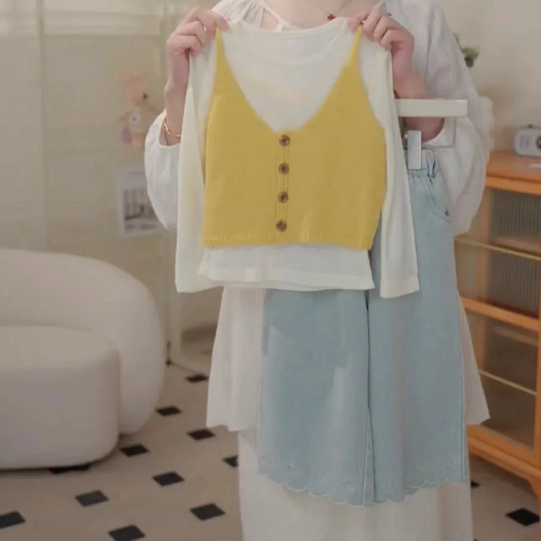 2025春季韩版儿童吊带针织马甲内搭套装时尚休闲裤