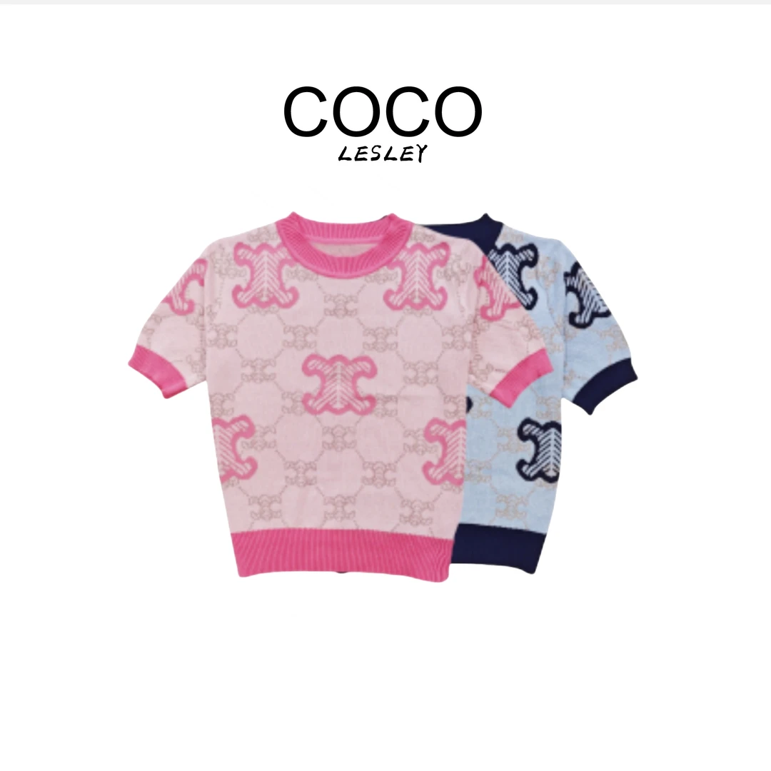 【COCO LESLEY】2025夏装针织衫新款短袖时尚气质提花小衫上衣X219